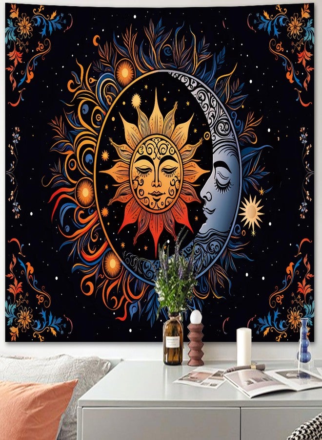Apdidl Hippie Tapestry Wall Hanging for Bedroom Aesthetic, Sun and Moon Mystic Floral Boho Bohemian Tapestries, Hippy Mandala Floral Backdrop Decor for Living Room Dorm (36"X48") - Image 1